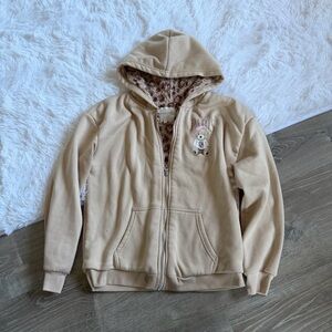 Common Stitch Teddy Bear Beige Zip Up Hoodie Large 14